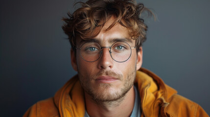 Obraz premium attractive man dressed casual wearing glasses - studio shot, copy space.