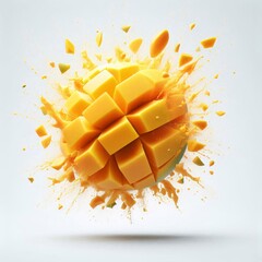 Explosive Freshness: Mango Burst on White Background