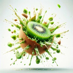 Explosive Freshness: Kiwi Burst on White Background