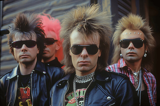 80s Rock Band with Mohawks and Mullets in Leather and Sunglasses