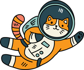 A cat is wearing a space suit and is floating in space