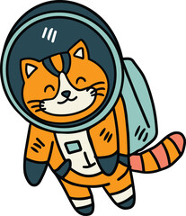 A cat is wearing a space suit and is floating in space