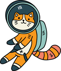 A cat is wearing a space suit and is floating in space