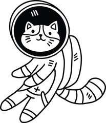 A cat is wearing a space suit and is floating in space