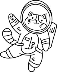 A cat is wearing a space suit and is floating in space