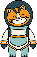 A black and white drawing of a cat in a spacesuit