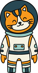 A black and white drawing of a cat in a spacesuit