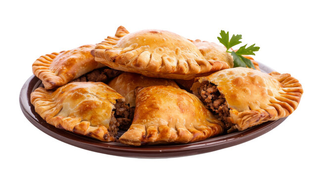 Fried beef empanadas with minced beef meat served on a plate on transparent background
