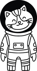 A black and white drawing of a cat in a spacesuit