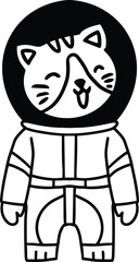 A black and white drawing of a cat in a spacesuit