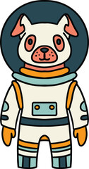 A dog in a space suit is standing