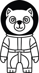 A black and white drawing of a bear in a space suit