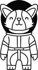 A dog in a space suit is standing