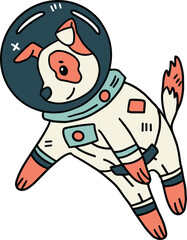 A cartoon dog is wearing a space suit and is floating in space
