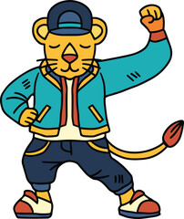 A cartoon character is wearing a jacket and pants
