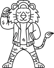 A cartoon character is wearing a jacket and pants