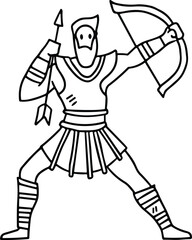 A man in a costume is holding an arrow and bow