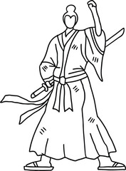A man in a kimono is holding a sword