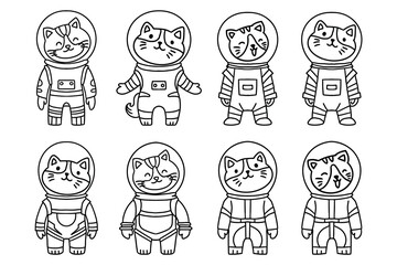 A set of cartoon cats in space suits
