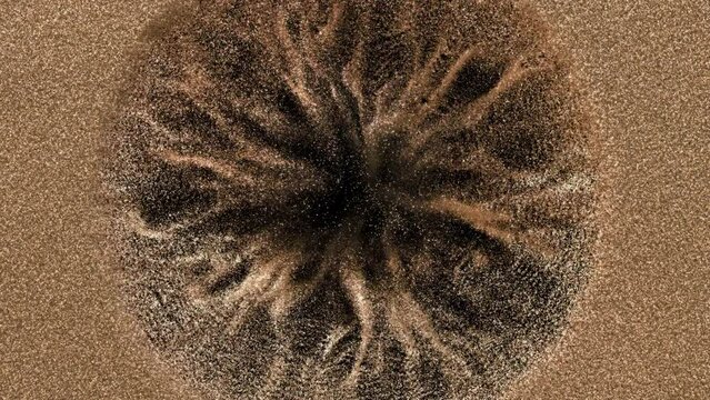 Sand Sinking transition 3d rendering reveal from center With Alpha Matte .	