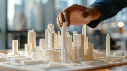 Innovative Construction 3D Printed Office Building Integrated into Futuristic City Model Concept of Modern Architecture and Technology