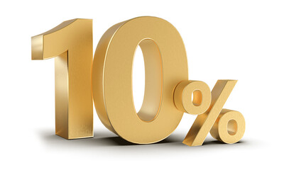 10 Percent Off Sale Gold Number 3D Render