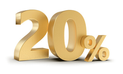 20 Percent Off Sale Gold Number 3D Render
