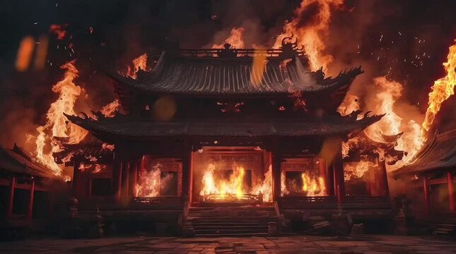 burning temple building