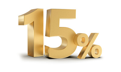 15 Percent Off Sale Gold Number 3D Render