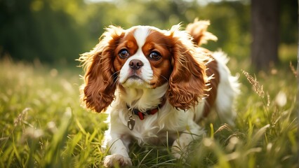 cavalier king charles spaniel standing in the field