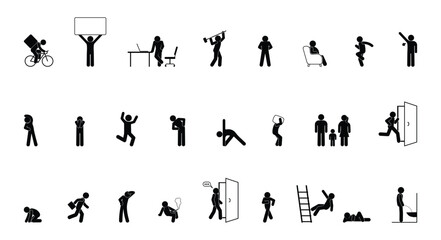 man icon, stick figure people, stickman, silhouettes, human pictograms