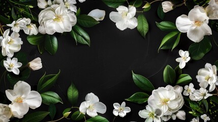 Fototapeta premium Watercolor Painting of White Flowers on a Black Background