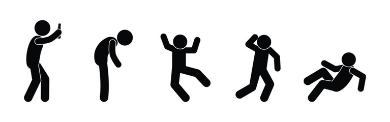 drunk man icon, illustration alcoholism, human behavior while intoxicated