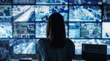 Eyes on the Border Surveillance Specialist Analyzing Live Feed in HighSecurity Control Room