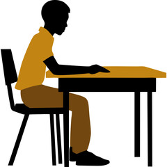 student  is sitting at a desk 