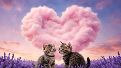 Cat lover on romantic valentine background. Wedding card.
