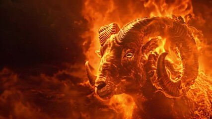 aries ram with horns and fire astrology and zodiac sign Generative AI - Powered by Adobe