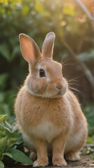 Obraz premium a small rabbit sitting on a rock in the grass