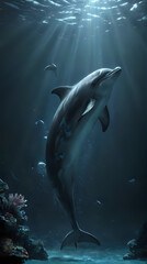 Fototapeta premium dolphin in the ocean with sunlight shining through the water