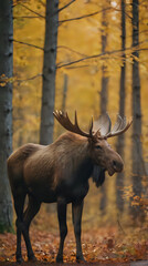 Fototapeta premium a moose standing in the woods with its antlers on