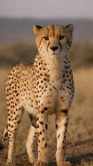 a cheetah standing in the middle of a field