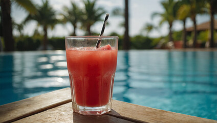 strawberry juice by the pool