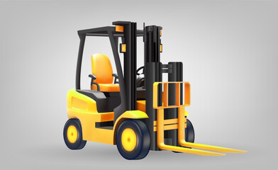 Yellow forklift 3d vector, fork lift truck icon vector illustration, loader tractor vehicle clipart, isolated on background, Gradient Mesh  wes used