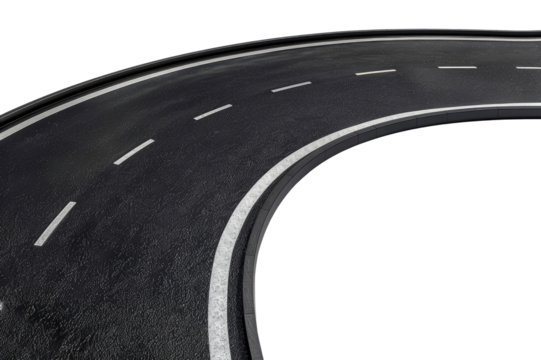 Asphalt highway turning right side, cut out