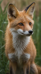 Fototapeta premium a sitting in the grass looking at the camera