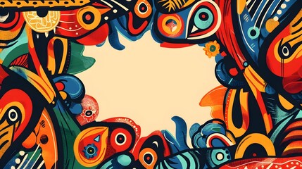 Obraz premium Vibrant Doodle Border Design With Interlocking Geometric Shapes and Flowing Lines Reminiscent of Latin American Art