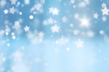Blue background with glowing bokeh and stars floating around for dreamy and magical design