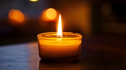 Yom Kippur memorial candle burning in a dark room