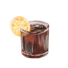 Iced tea with lemon cafe illustration