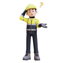 3D Construction Worker Character Confused and Thinking Pose